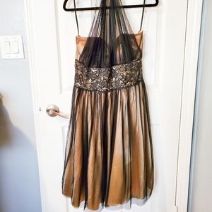 3xl Gold Dress with Black Overlay and Lace Detail